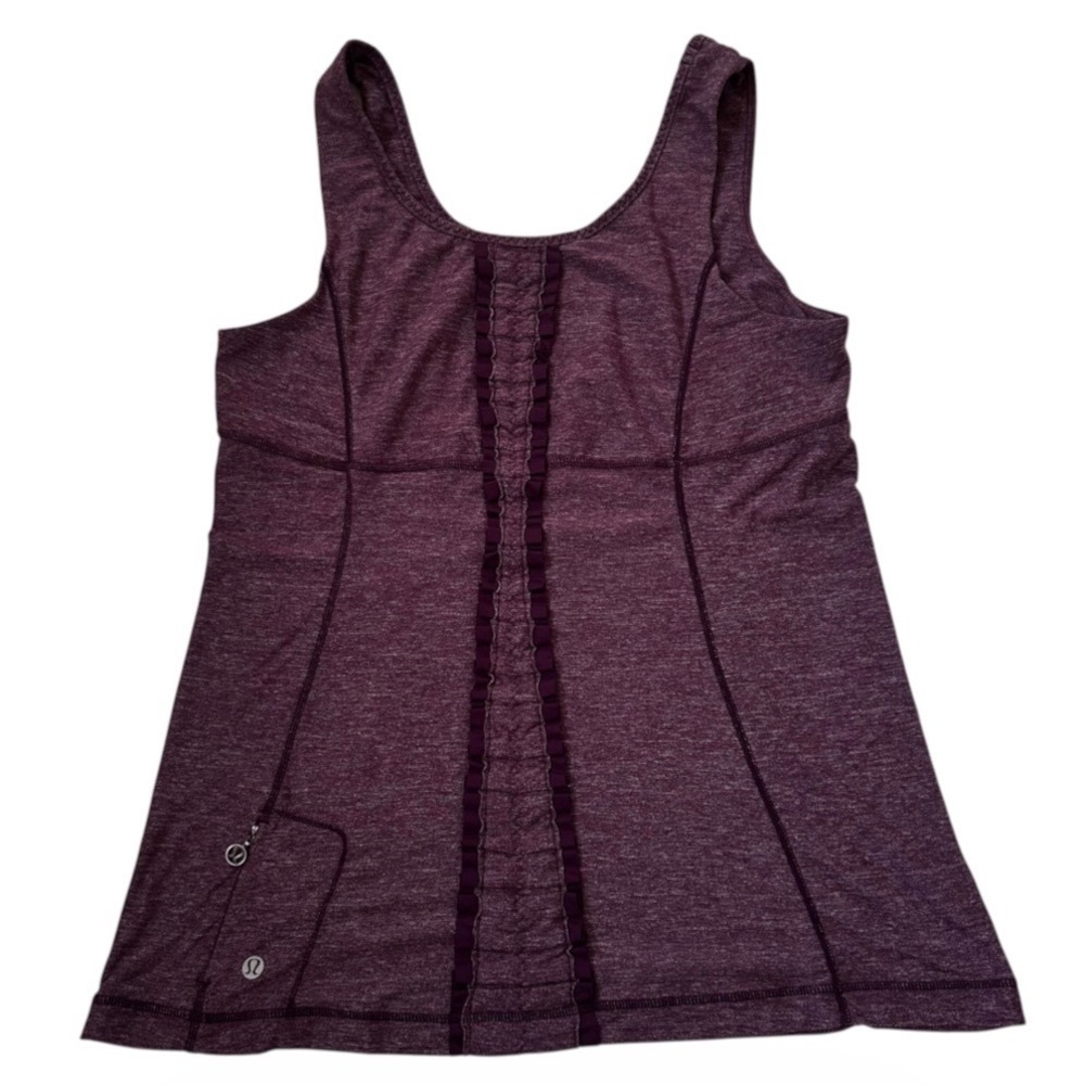 Lululemon Ruffle Athletic Tank Top Heathered Purple Size 12 Zipper Pocket | 0140
